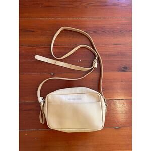 Portland Leather Goods Cream Crossbody Bag Small Zip Top Adjustable Strap